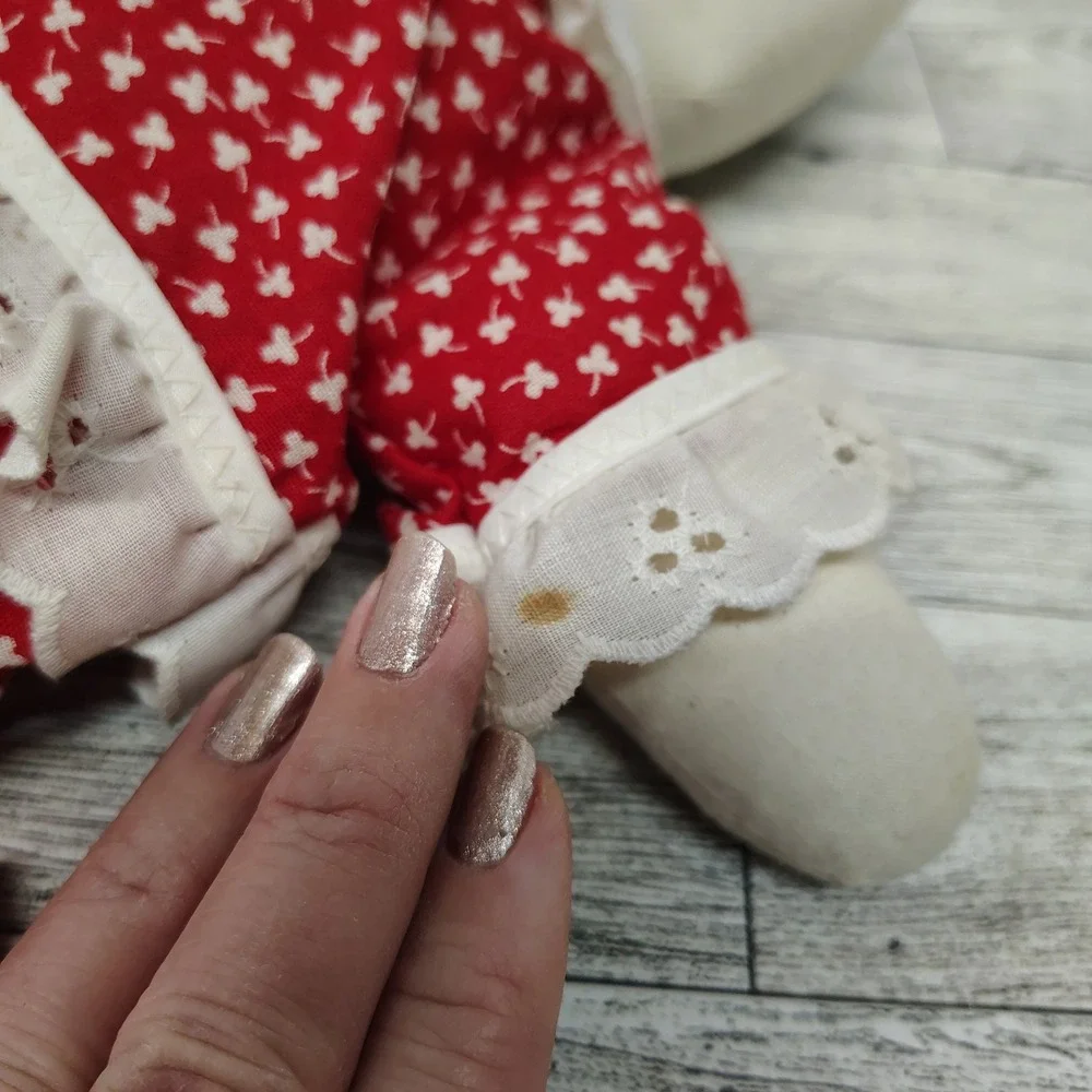 Vintage Handmade Rag Doll Red White‎ Dress 1982 Folk Art 12